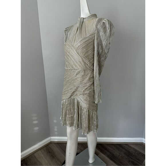 Saylor Saydee Mock Neck Long Sleeve Ruched Mini Dress Metallic Large $275 - Picture 8 of 11